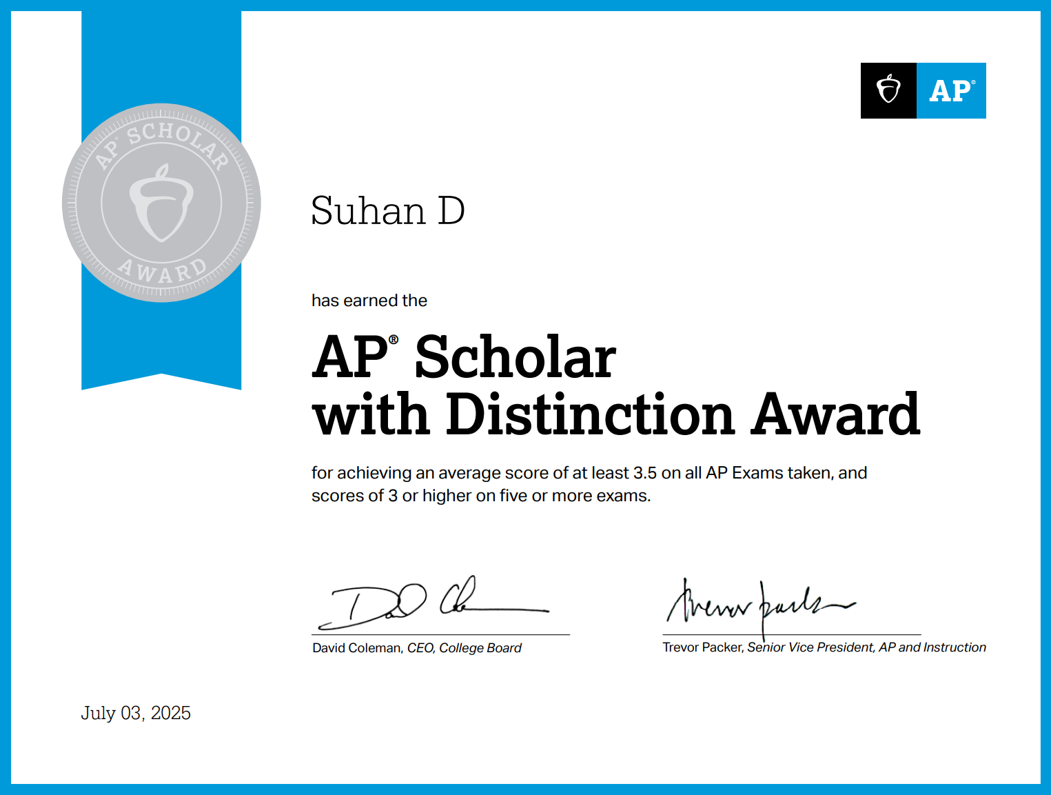 AP Scholar with Distinction Award