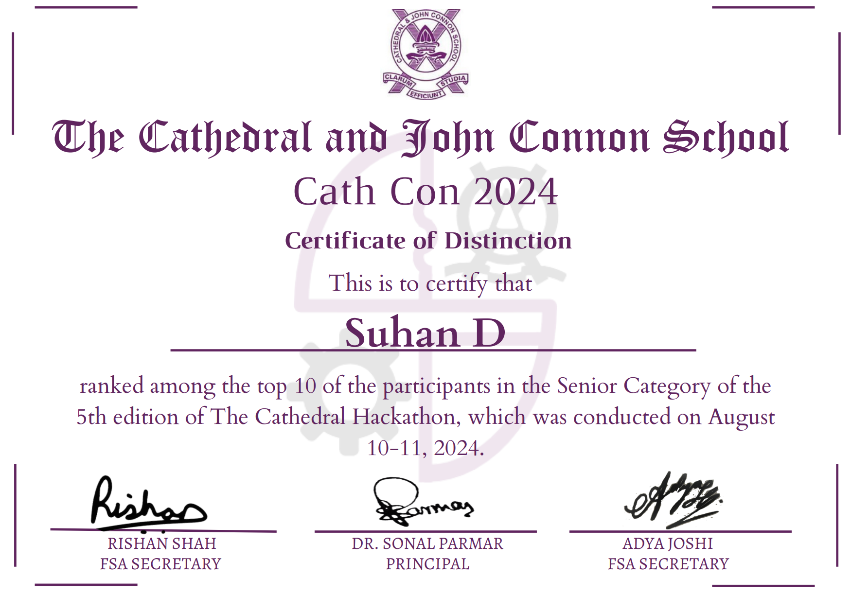 Top 10 Winner CATCHCON Certificate